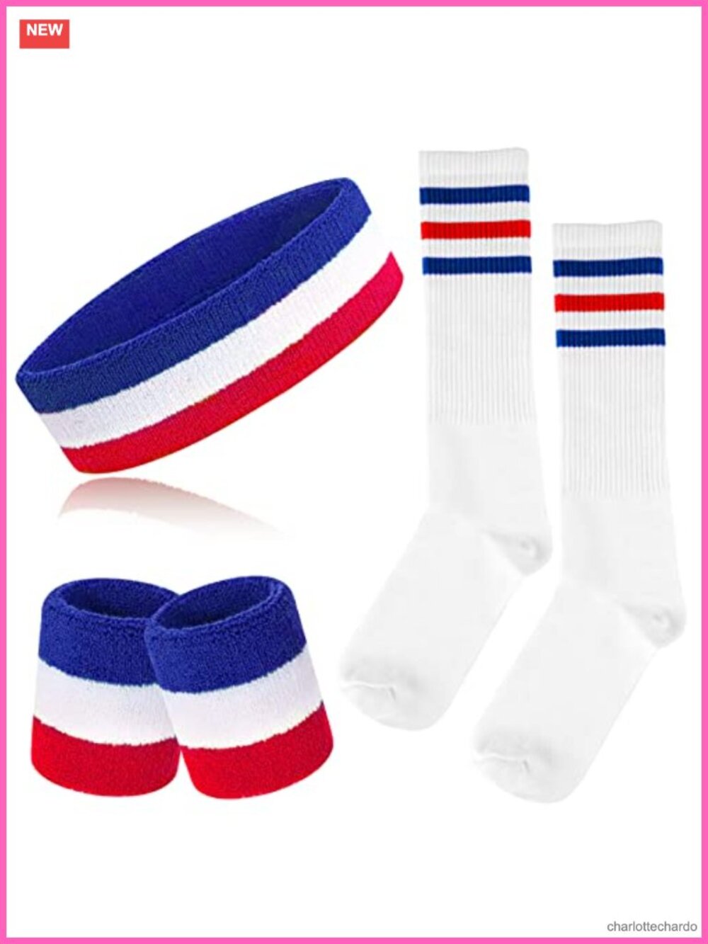 Striped Sweatbands and High Tube Socks Set 80s Costume Accessories